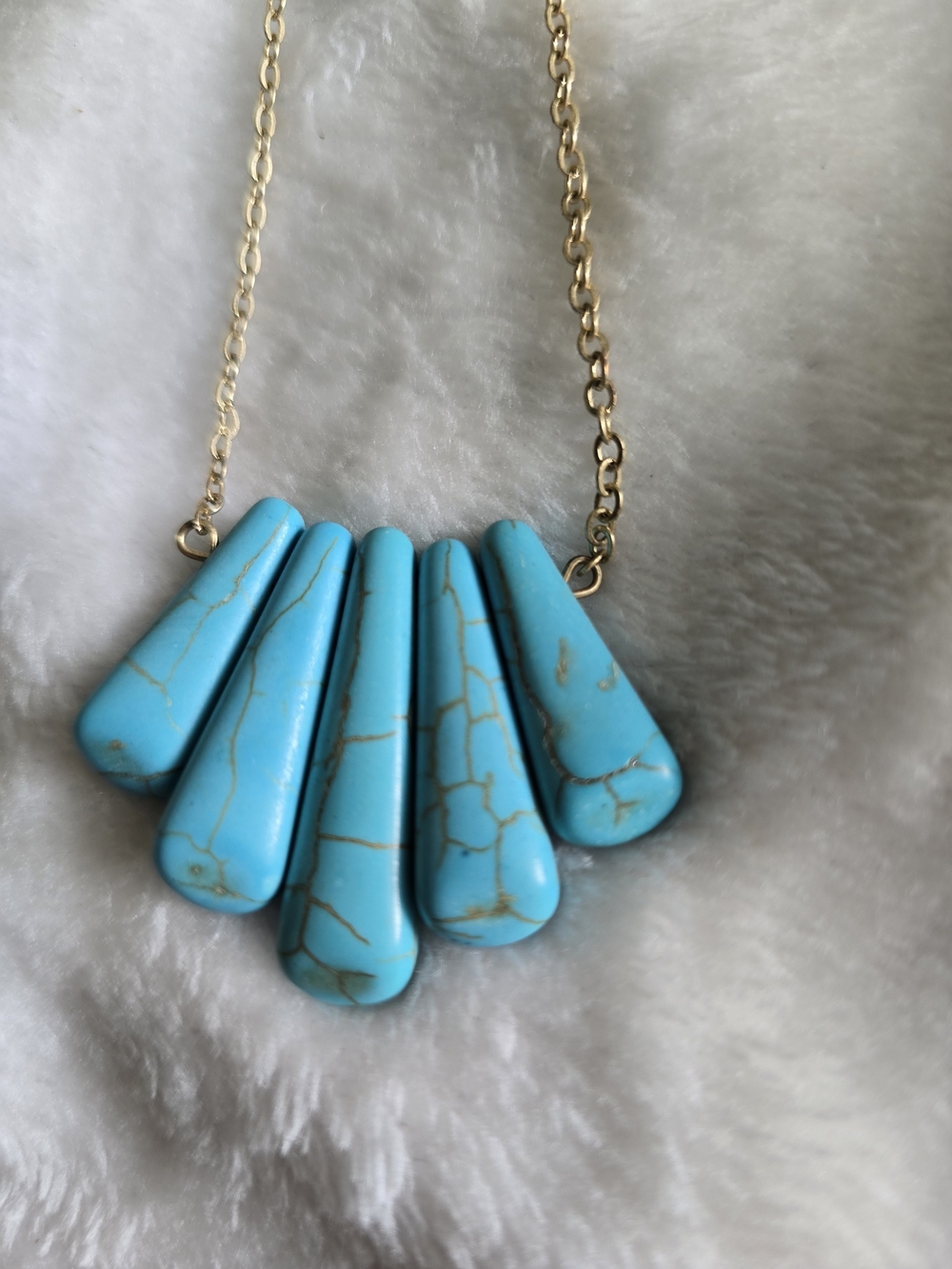 Plunder Turquoise Style Faux Stone Fan Bib Necklace Gold Chain 3 for $20